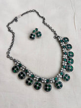 Kundan and emerald necklace with earrings, SET-Silver Neckpiece-CI-House of Taamara